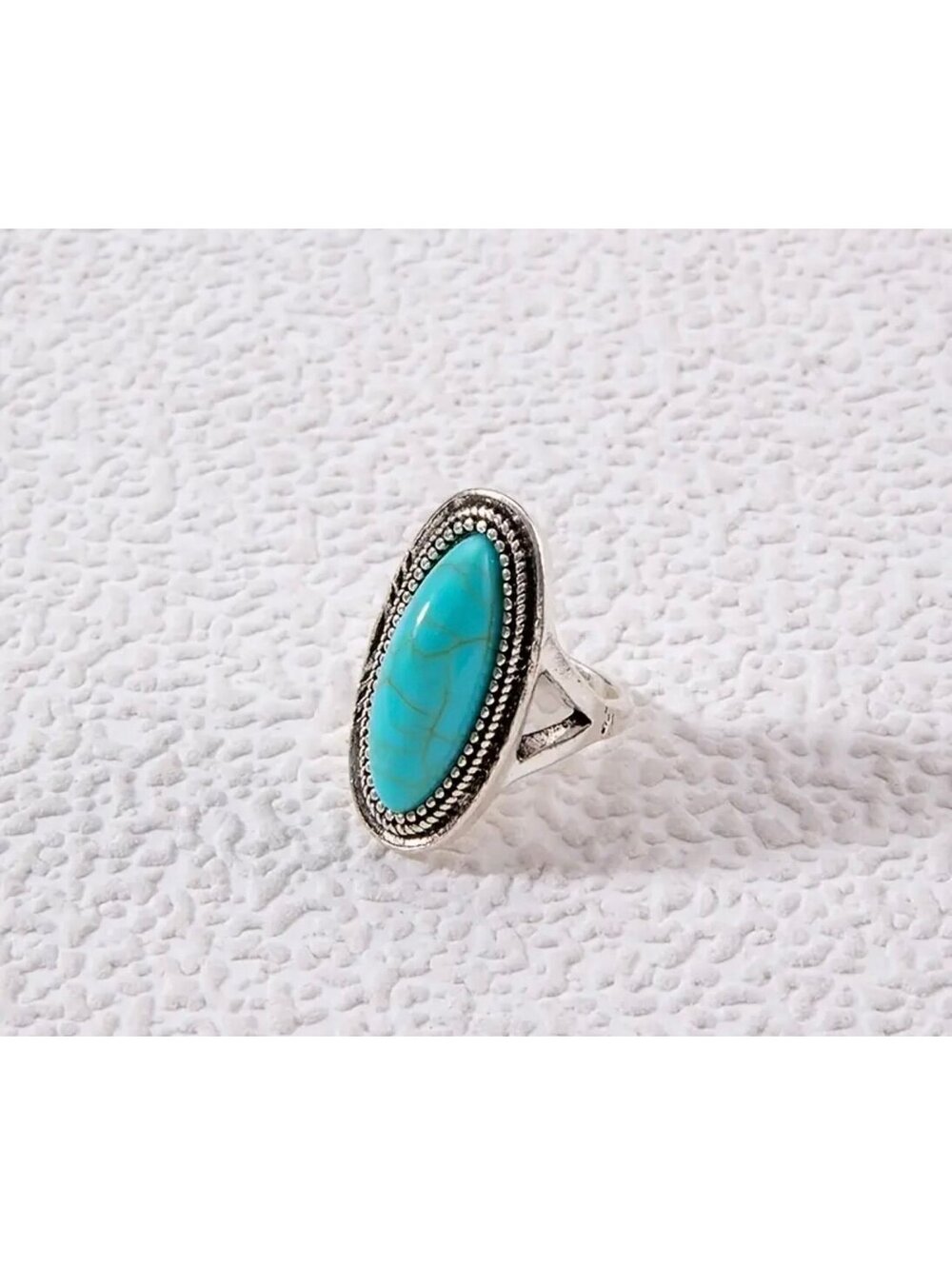 New - Vintage - Silver with Inlaid Turquoise - Boho Style Ring - Size 8
